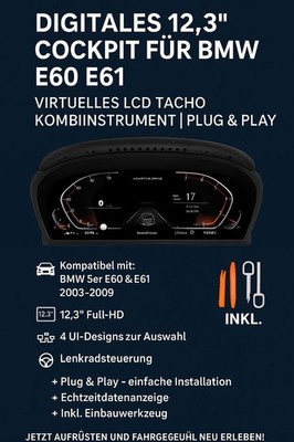 Digitales 12,3'' Cockpit für BMW E60 E61 | Virtuelles LCD Tacho | Plug & Play