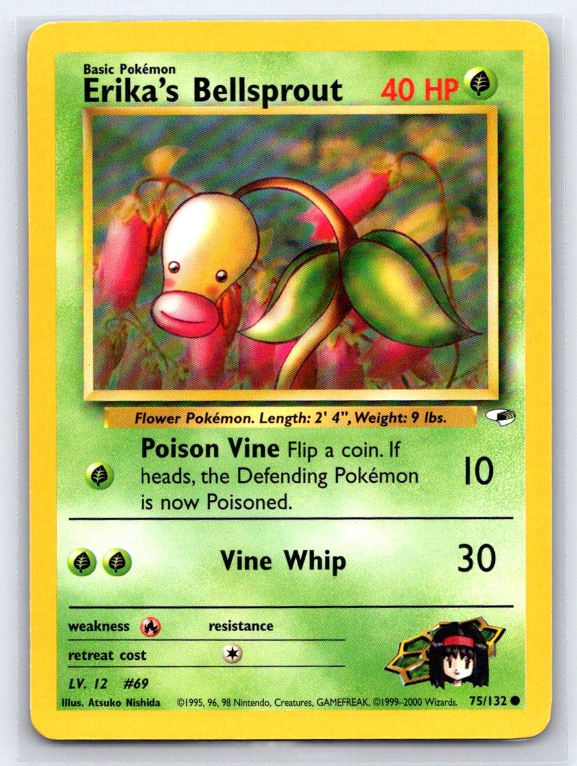 Erika's Bellsprout 75/132 Common Gym Heroes Pokemon Unlimited Moderately Played