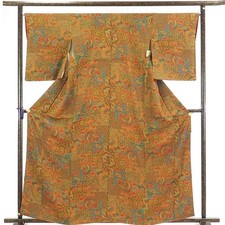 Clearance Recycled Silk Komon Kimono, Brown, Lined, Ladies M