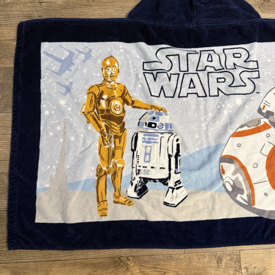 Pottery Barn kids 星球大战 C-3PO R2D2 连帽毛巾 29 英寸 x 47 英寸 — 第 2/4 张图片