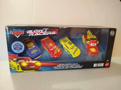 Disney Pixar Cars Glow Racers Diecast Vehicles 4 Pk -1:55 Scale Mater McQueen