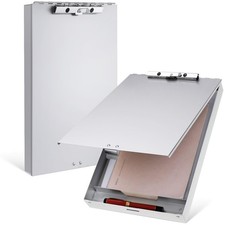 Aluminum Clipboard with Storage Metal Clip Board Folder Letter Size Form Hold...