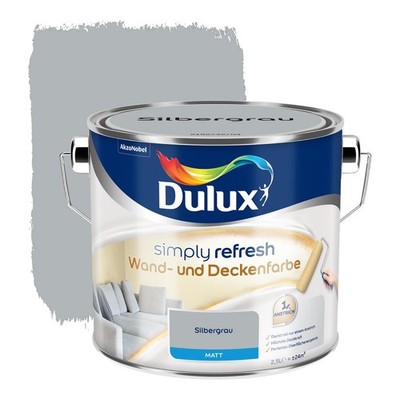 Dulux Simply Refresh Silbergrau matt 2,5 l Farbe Innen Wand Decke Zimmer Wohnung