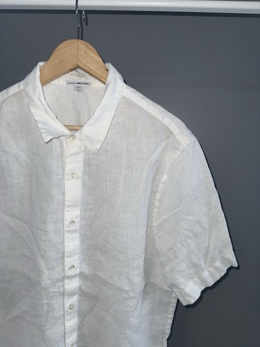 James Perse Shirt Mens XL White Button Up Linen Short Sleeve Casual Size 4