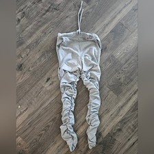 sz M Gray Ruched Drawstring Leggings Pockets Casual Athleisure Casual Comfy