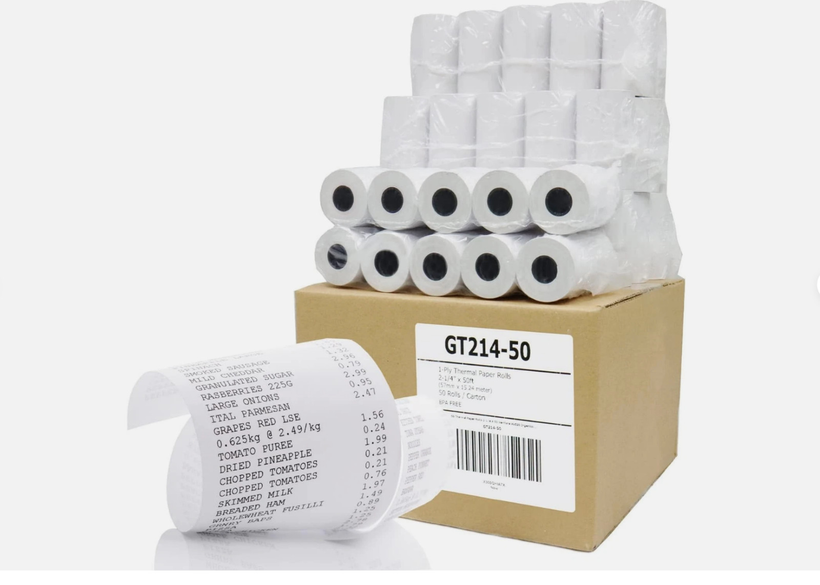 Thermal Paper Receipt Rolls 2.25" x 50ft, GT214-50 50 Rolls/Box