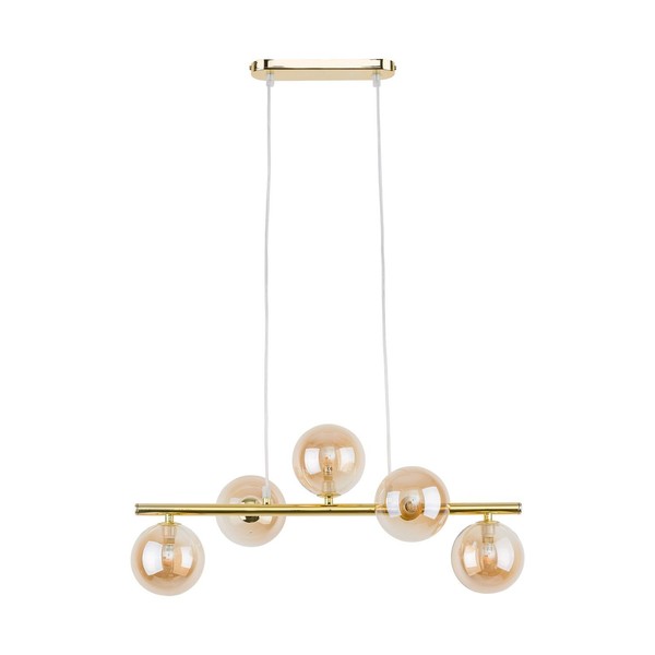 Pendelleuchte HäNgelampe Glas Metall 63 Cm Breit 5-Flammig Esstisch Wohnzimmer-image