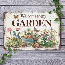 Vintage "Welcome to My Garden" Tin Metal Signs Home D cor 8x12 Rustic Wall with