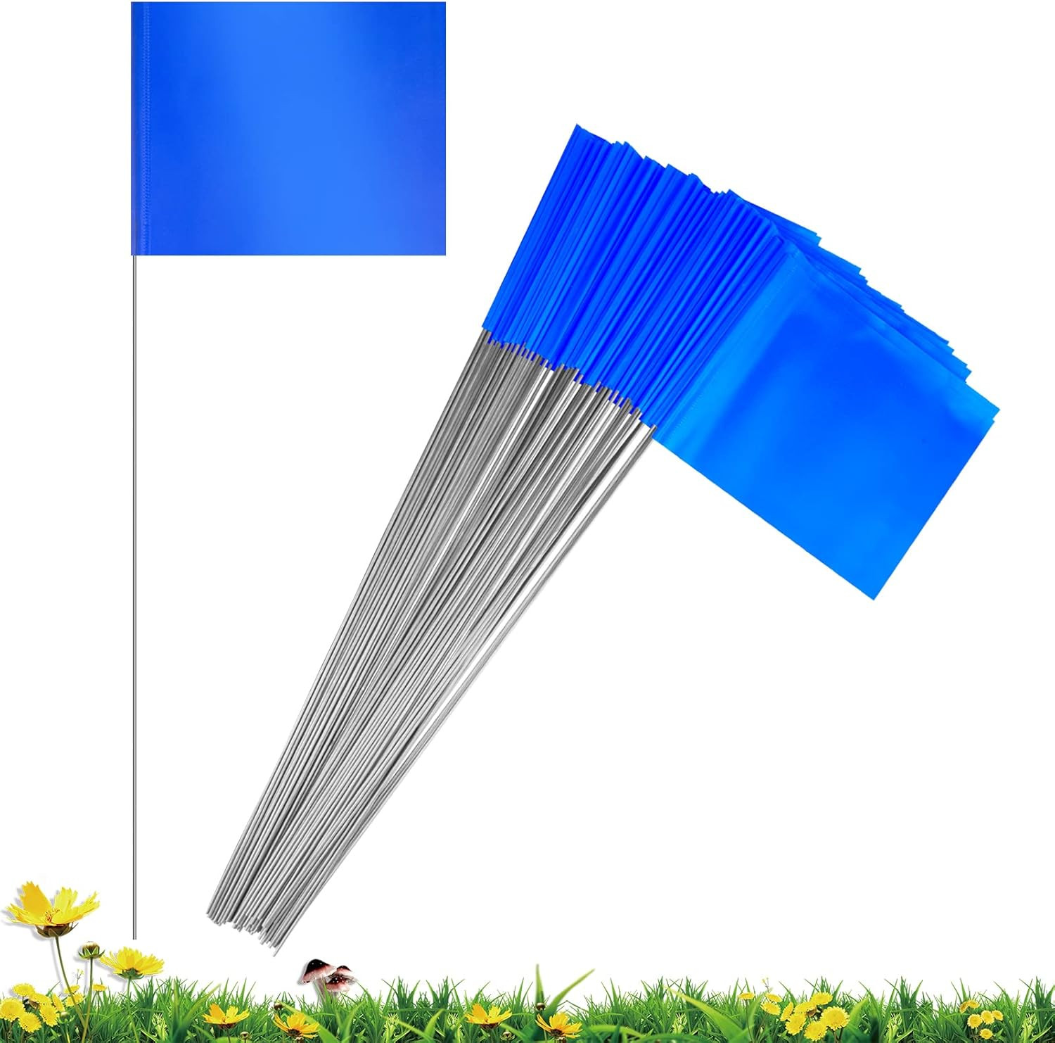 50 Pack Blue Marking Flags 4x5x15 Inch PVC Yard Survey Garden Landscape Markers