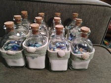 12 Corked Beachy Bottles Of Sea Shell Pieces  Sand Decorative 4.5"