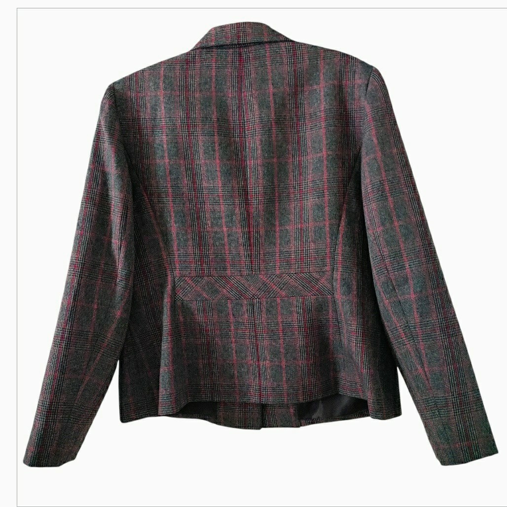 Le Suit Blazer Jacket Tartan Plaid Women's 14 Berry Gray Single Breast...