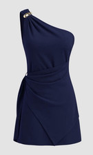 CIDER Navy One Shoulder Asymmetric Bodycon Mini Dress Sleeveless S