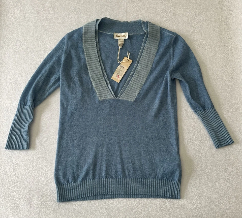 Suéter Diesel Mejjio Para Mujer Pequeño Azul Cuello en V Manga 3/4 Pullover Nuevo con Etiquetas $139 Foto 2 de 4