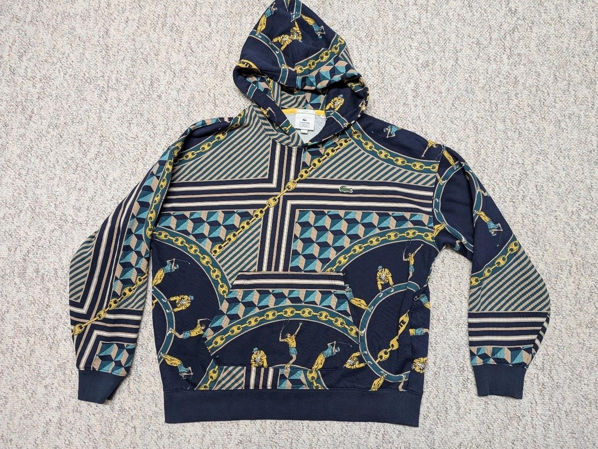 LACOSTE LIVE アートプリント パーカー LACOSTE hoodie SCARF-PRINT all-over L unisex TENNIS chain LIVE | eBay