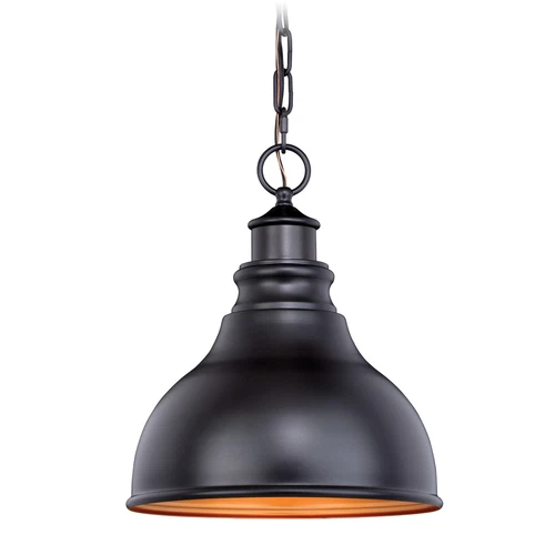 Vaxcel Delano 1 Light Bronze Gold Farmhouse Outdoor Barn Dome Pendant - Picture 1 of 8