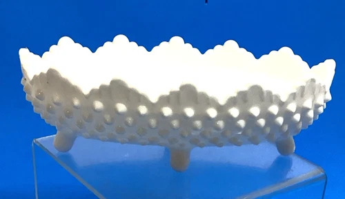 VIntage Fenton  4-toed pickle dish Milk Glass Hobnail scalloped sawtooth planter