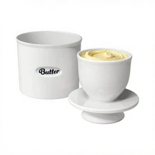 French Ceramic Butter Crock with Lid - 8.45oz Holds 2 Sticks, Inverted Water-...