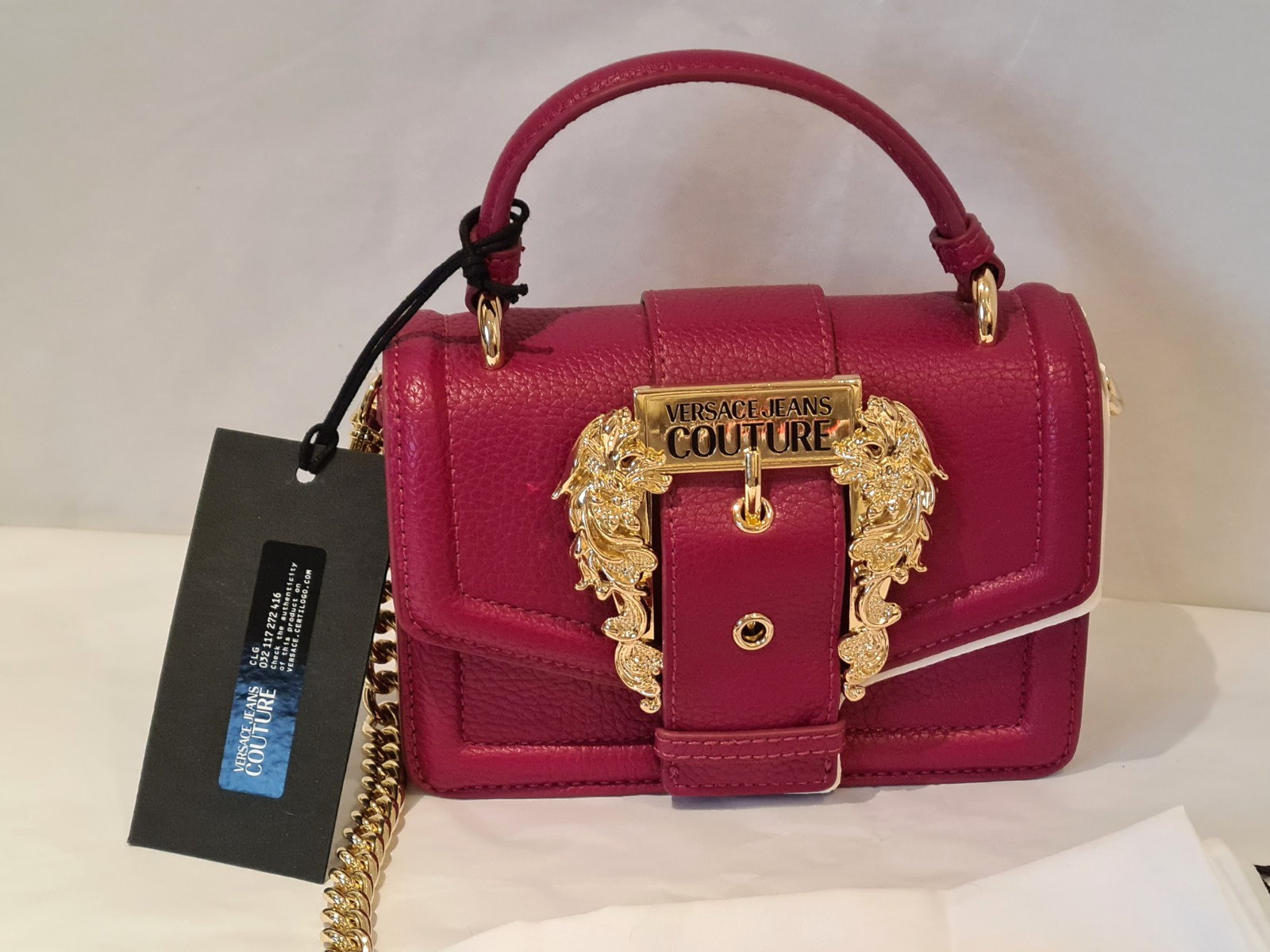 Versace Jeans Couture Shoulder Bag Pink Baroque Buckle Chain strap New