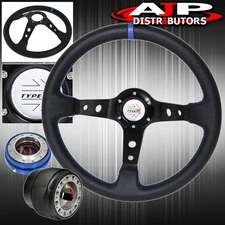 For 90-93 Accord Deep Dish Black Steering Wheel + Slim Quick Release + Adapter