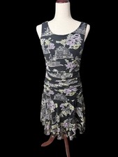 Vtg Nine West Mesh Floral Midi Dress Ruched Waist 12 Fairy Grunge Y2K Whimsigoth