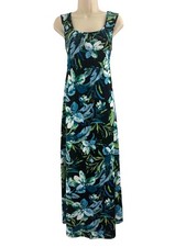 NY Collection Blue Green Tropical Floral Print Sleeveless Maxi Dress Size M