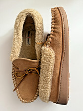 Minnetonka Women  s Suede Moccasin Slippers Tan Faux Fur Lined Size 9 Comfort