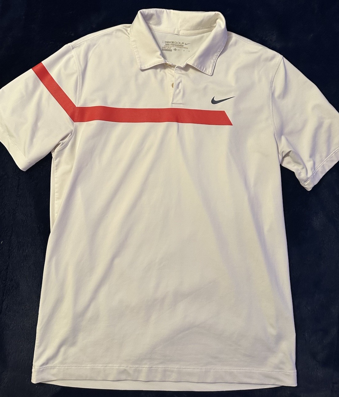 Nike Dri Fit Tour Performance Golf Polo Shirt Men's M White Grey Red Stripe