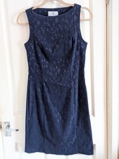 Vintage 90s Y2K New Look Navy Floral Devoré Velvety Dress UK 10
