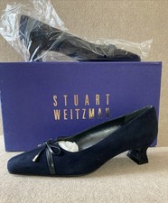 Stuart Weitzman Suede kitten heel Shoe Sz 35 New Navy Bowlittle Designer Luxury
