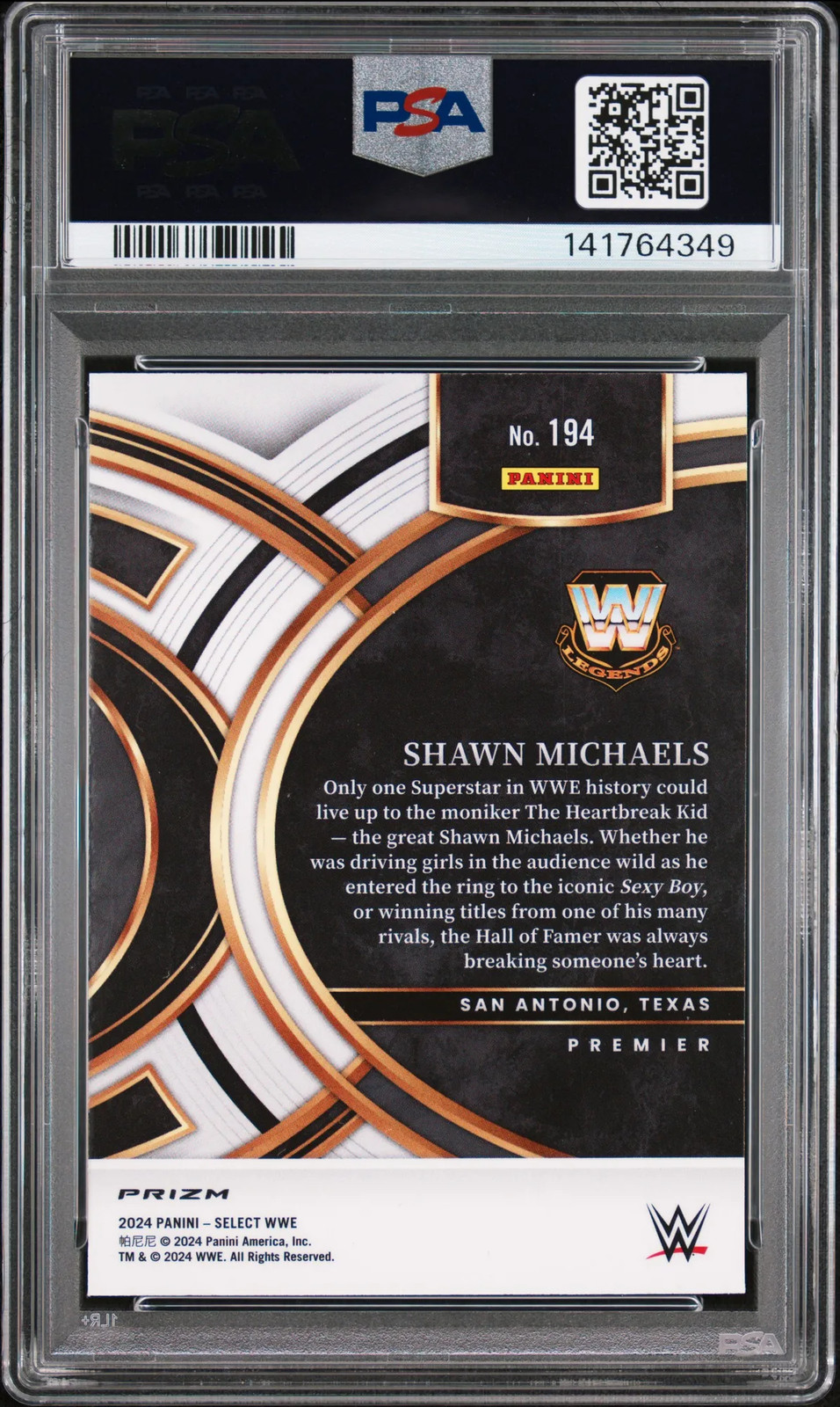 2024 Panini Select WWE Shawn Michaels #194 Green Flash PSA 9 view 2