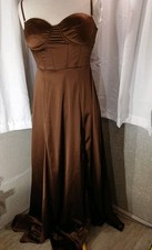 Size Small Chocolate Brown High Slit Windsor Slip Dress Corset Style Satin Look
