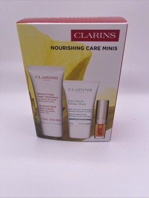 Clarins Travel Size Skincare Set (3)Body Lotion, Face Mask , Lip Comfort Oil New