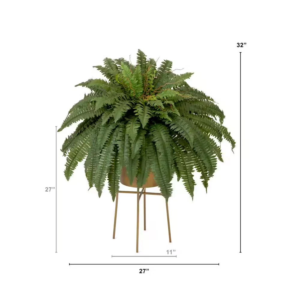 32 In. Artificial Green Boston Fern Plant with Metal Planter with Stand DIY KIT - Image 2 of 4
