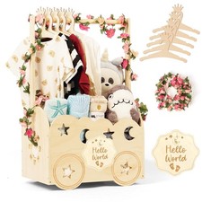 Wooden Baby Shower Basket with Hanger Rack - Personalized Baby Gift, Newborn ...