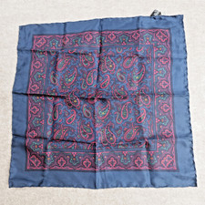 Brooks Brothers Pocket Square Handkerchief Blue 16" Silk Foulard Made in England