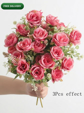 Artificial Rose Bouquet Set of 3 Pink Silk Flowers Wedding Home Decor 12in