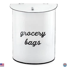 AuldHome Rustic Wall-Mounted Grocery Bag Holder - Vintage Enamelware Dispenser