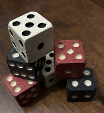 1” Large Red, Black, White Wooden Dice Lot Of 6 Retro Vintage Novelty Game Decor