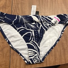    La Blanca Navy  White Floral side Shirred hipster bikini bottoms Size 14