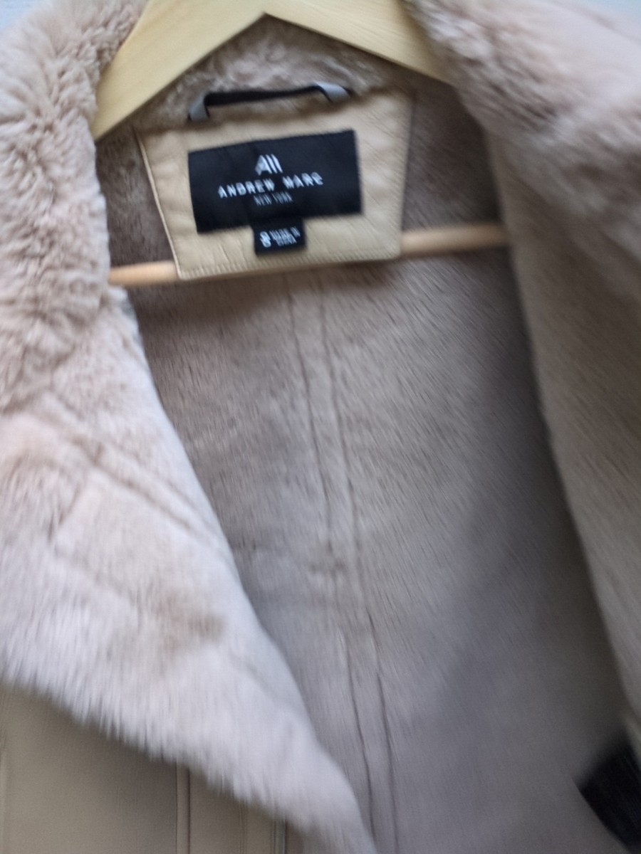 Andrew Marc Women's Beige Vellica Pebbled Faux Shearling Moto Jacket - Size S View 5
