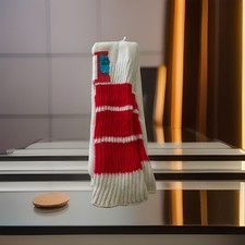 VTG Tube Socks 80s Hi Bulk Cotton 21  Red 70s NOS Striped USA Made White/Ivory