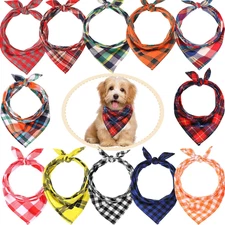 12 Piece Dog Bandanas Plaid Dog Scarf Pet Triangle Bibs Adjustable Accessories B