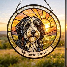 Custom Dog Portrait Stained Glass Suncatcher, Personalized Pet Memorial Decor