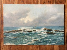 " Barche a Vela/Paesaggio Marino " Olio Su Pannello, Non Firmato