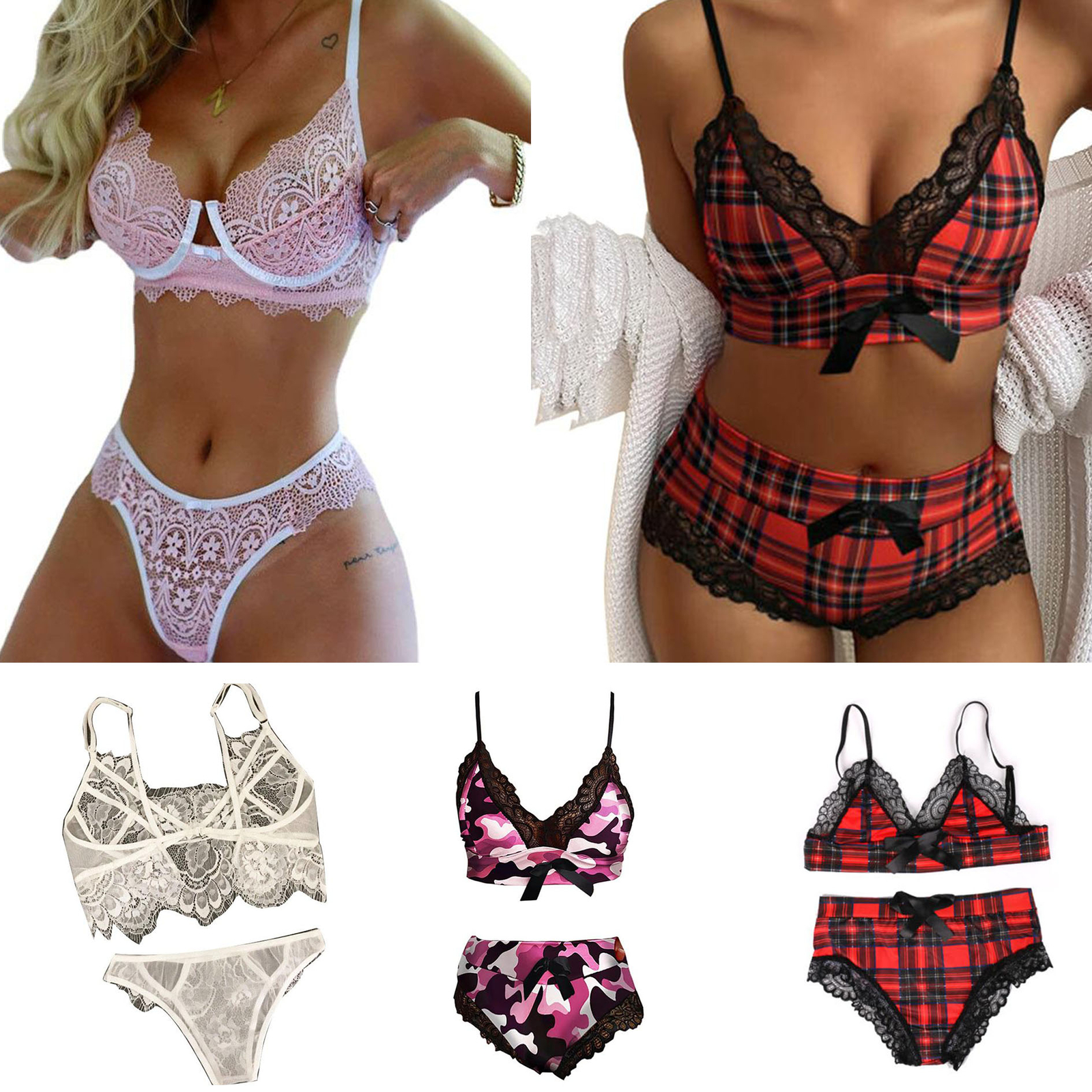 Sexy Open Cup Teddy Lingerie Set with Mini Bra and Bodysuit-image