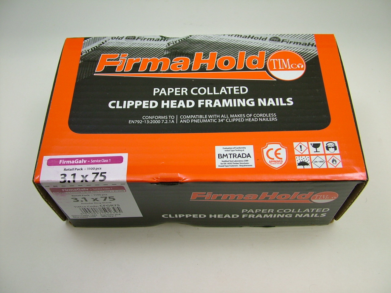 1st fix collated nails 75mm x3.1 box 1100 galvanised Firmahold brand fit Paslode