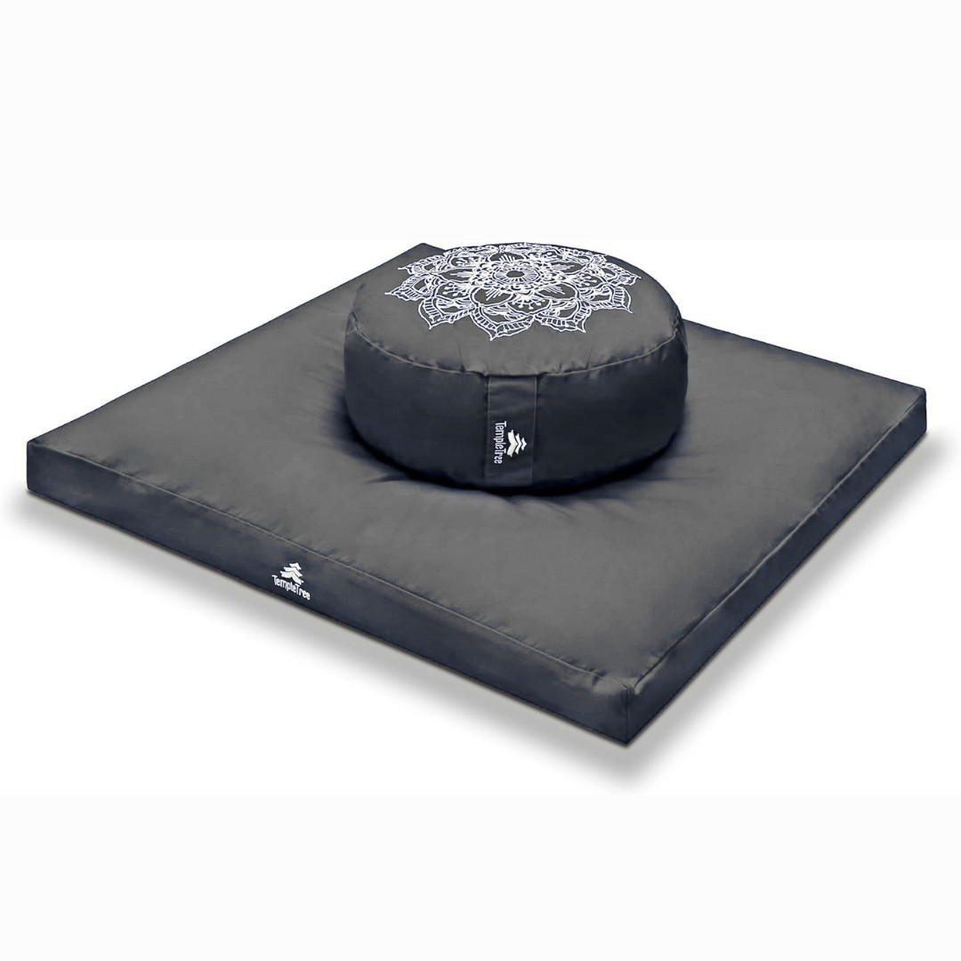 Juego de cojines de meditación viva TempleTree patrón de mandala gris