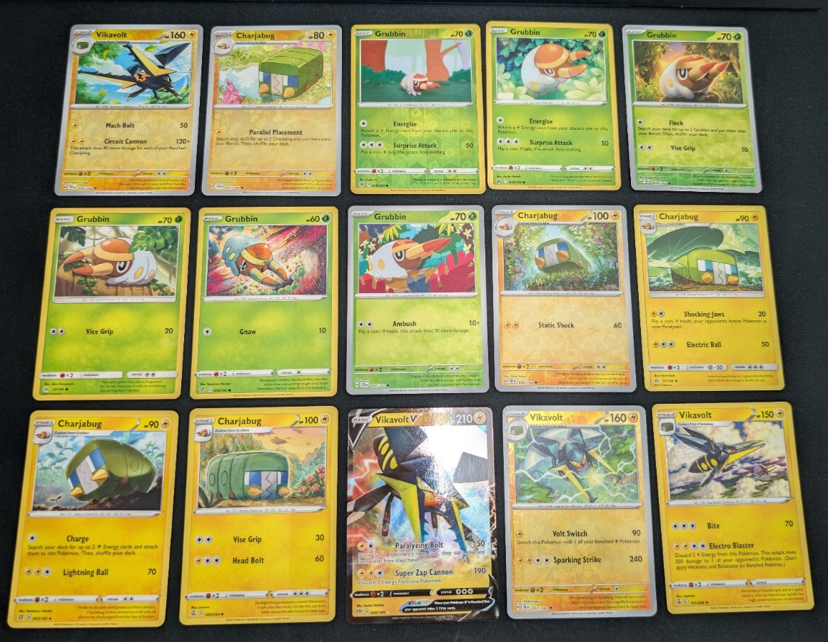 Grubbin Charjabug Vikavolt V Pokemon Card Collection Set of 15 English Rare Holo