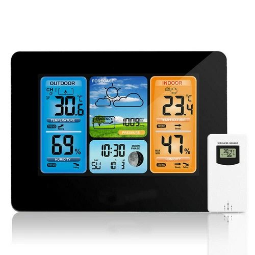 Wetterstation Funk mit Innen-Außensensor Digital Farbdisplay Thermometer Wecker - Bild 14 von 15