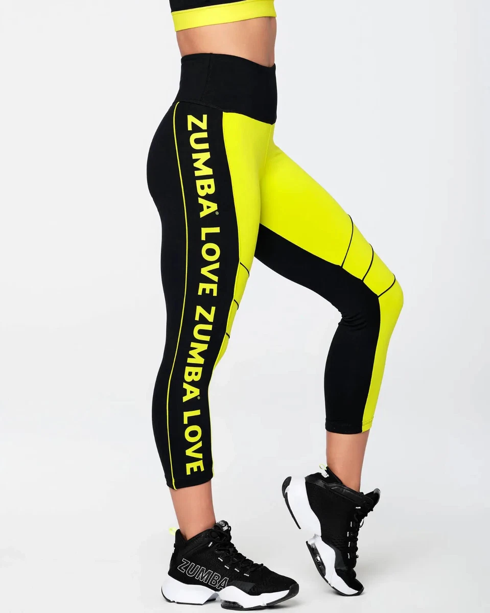 Zumba Love High Waisted Crop Leggings - Black/Yellow ~ XS S L XL